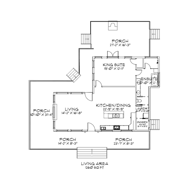 The Pine Hollow Plan  | 1204 SF  | 1 Beds  | 1 Baths