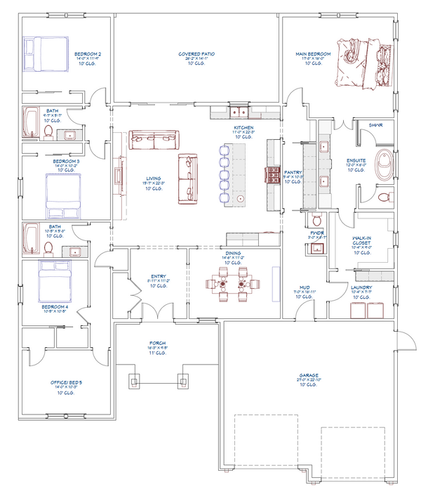 The Redwood Hollow Plan  | 2781 SF  | 5 Beds  | 3 Baths