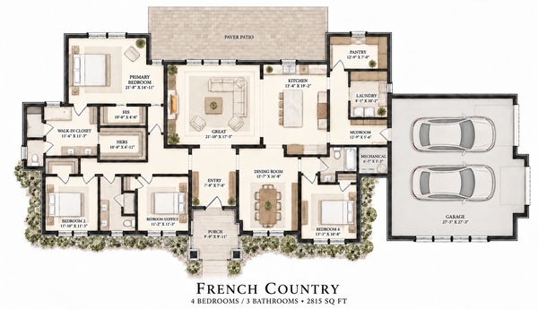 The Serenity Ridge Plan  | 2815 SF  | 4 Beds  | 3  Baths