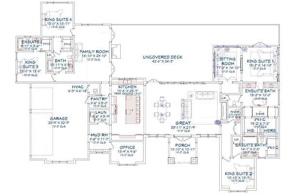 The Oak Meadows Plan  | 4200 SF  | 4 Beds  | 4.5 Baths | Garage